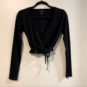 Black Long Sleeve Wrap Top